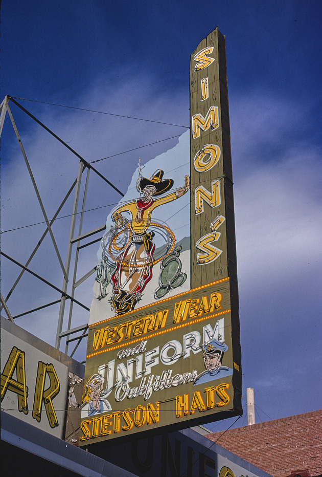 #65 Simon’s Western Wear sign, Central Avenue, Albuquerque, New Mexico, 1984
