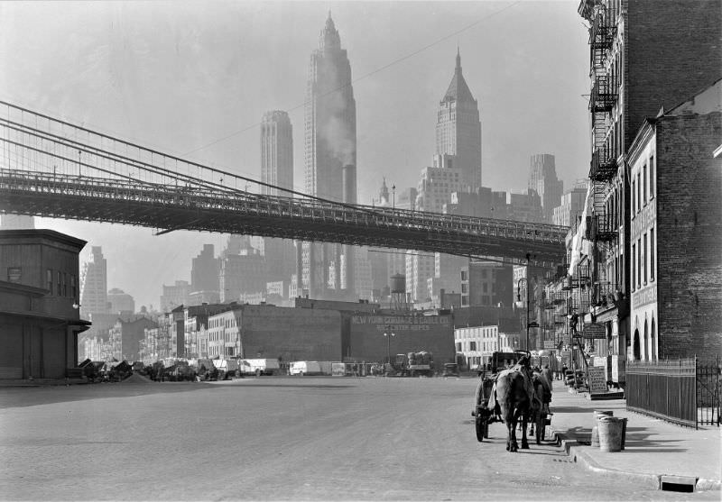 #21 Looking down South Street in New York City, November 1933