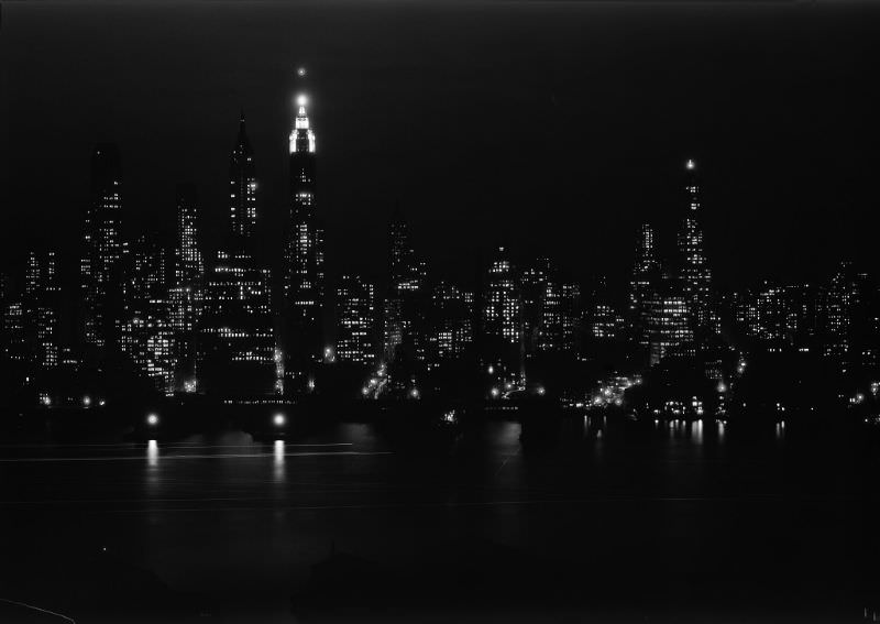 #22 Night view of New York City from St. George Hotel to financial district, January 6, 1933