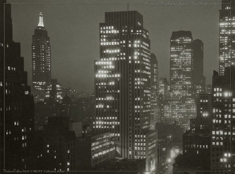 #26 Midtown Manhattan, New York at night, circa 1934