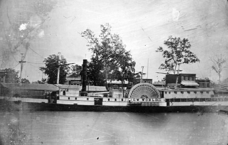 #31 Steamboat “New World” docked on the Sacramento River in Sacramento from the Yolo County side, 1850