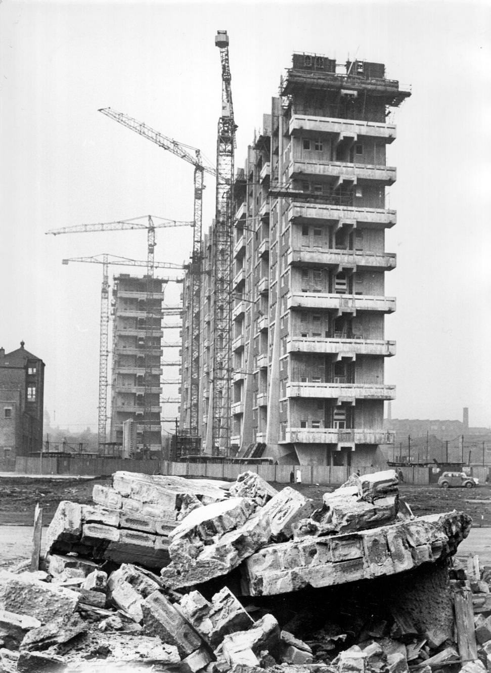 #112 Tower blocks under construction in the Gorbals area of Glasgow, 1960