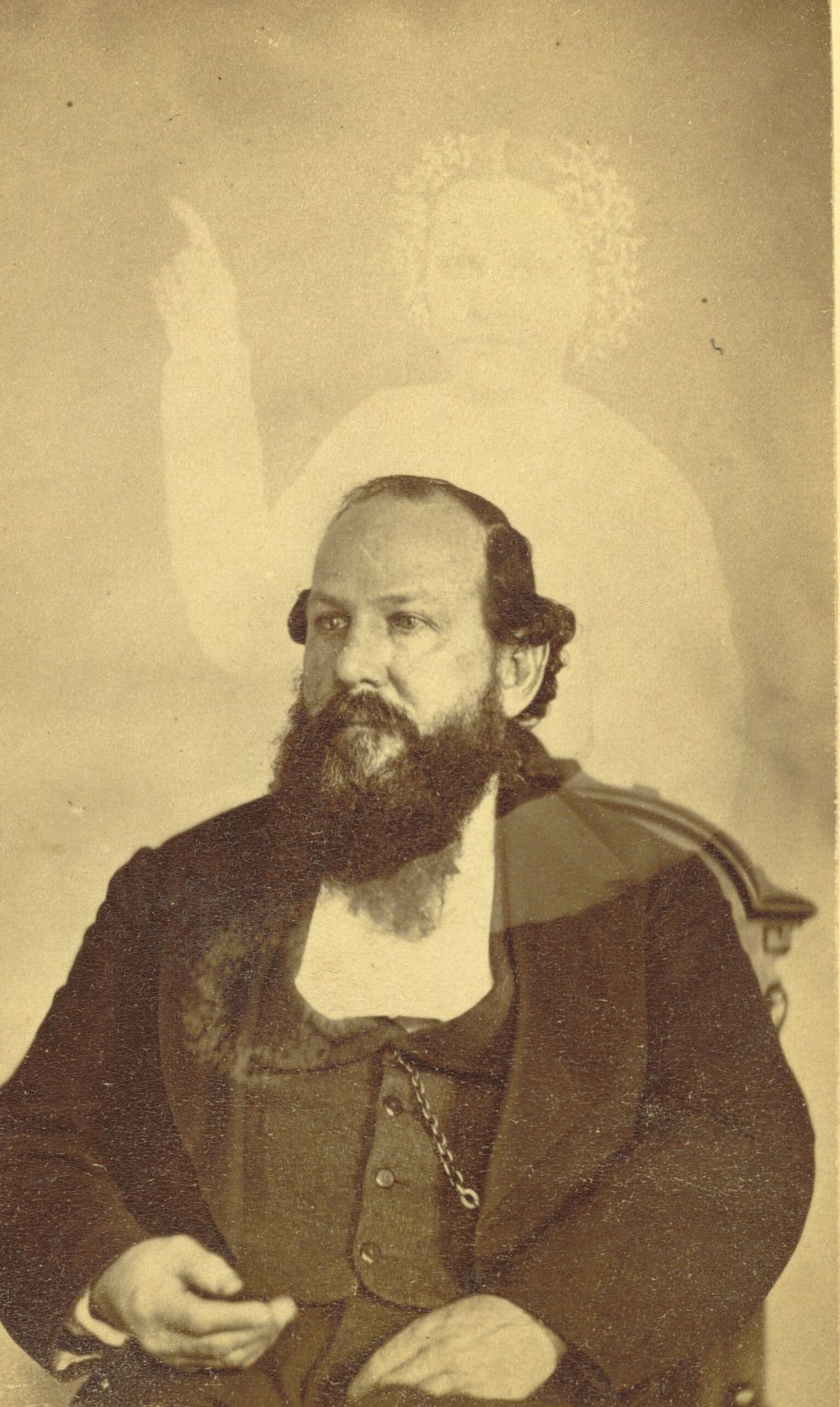#1 Portrait of Robert Bonner with a faint image of a woman behind him.