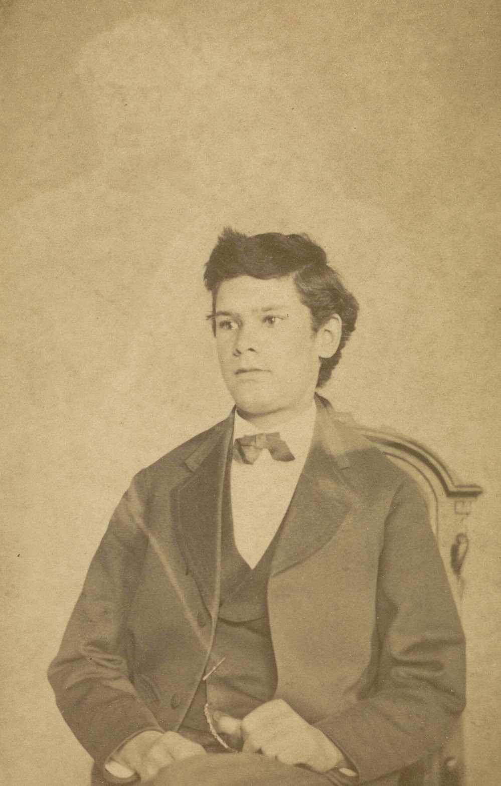 #33 Portrait of Master Herrod. Faint images of a man and a woman are visible behind him.