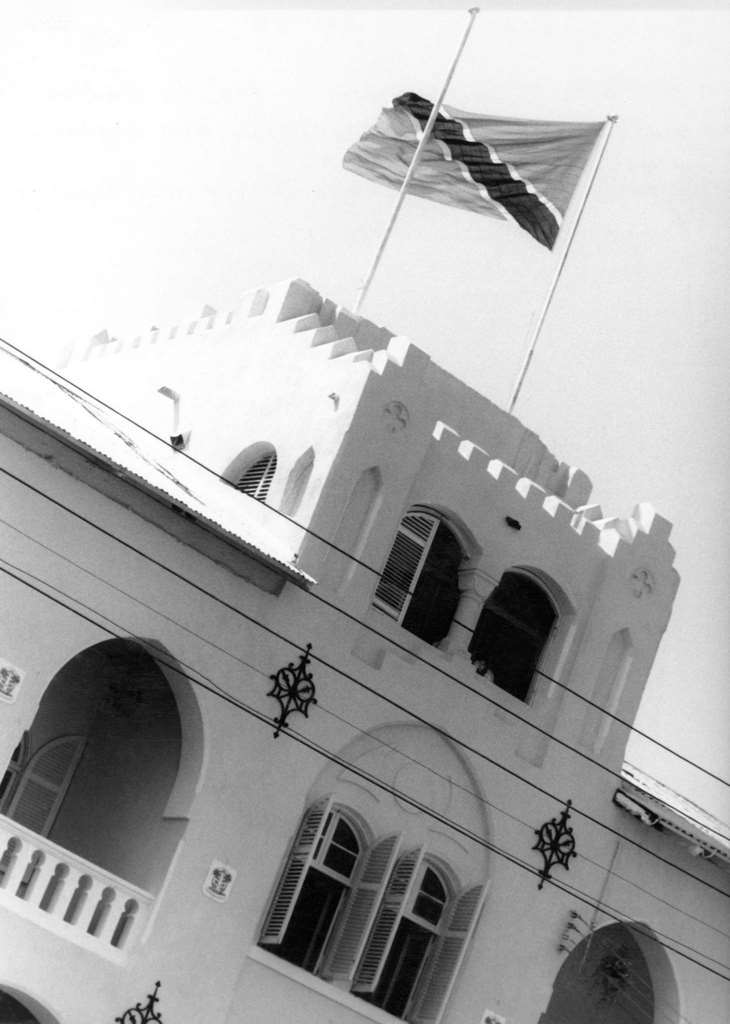 #38 Tanzania, Dar es Salaam: town hall with flag of Tanzania, 1960s