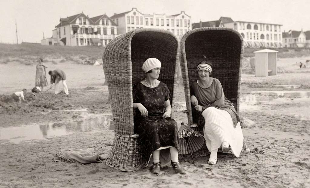 #30 Donkey rides at the seaside, with the pier behind, in Scheveningen near The Hague in the Netherlands, 1924.