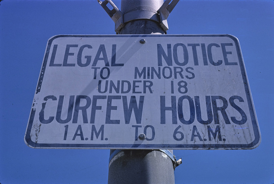 #76 Curfew hours sign, Wildwood, New Jersey, 1978