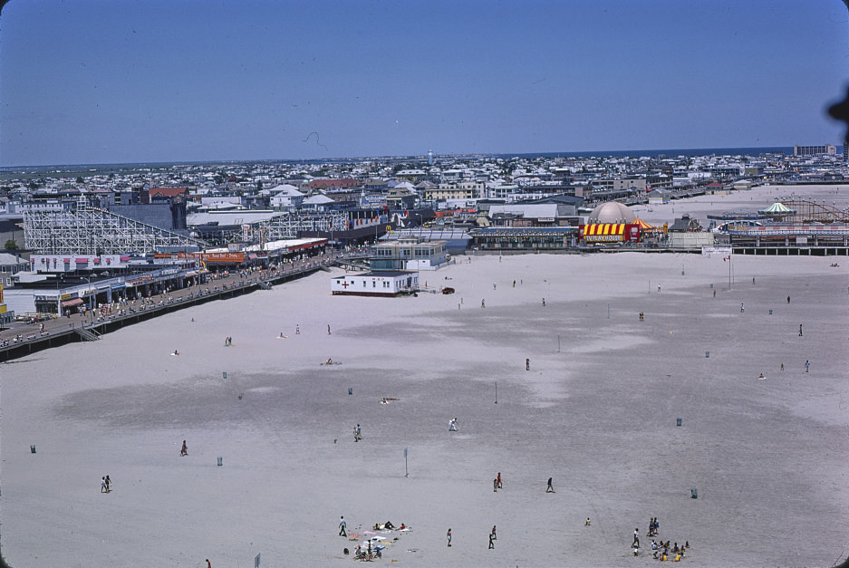 #144 Overall above beach and boardwalk, Wildwood, New Jersey, 1978