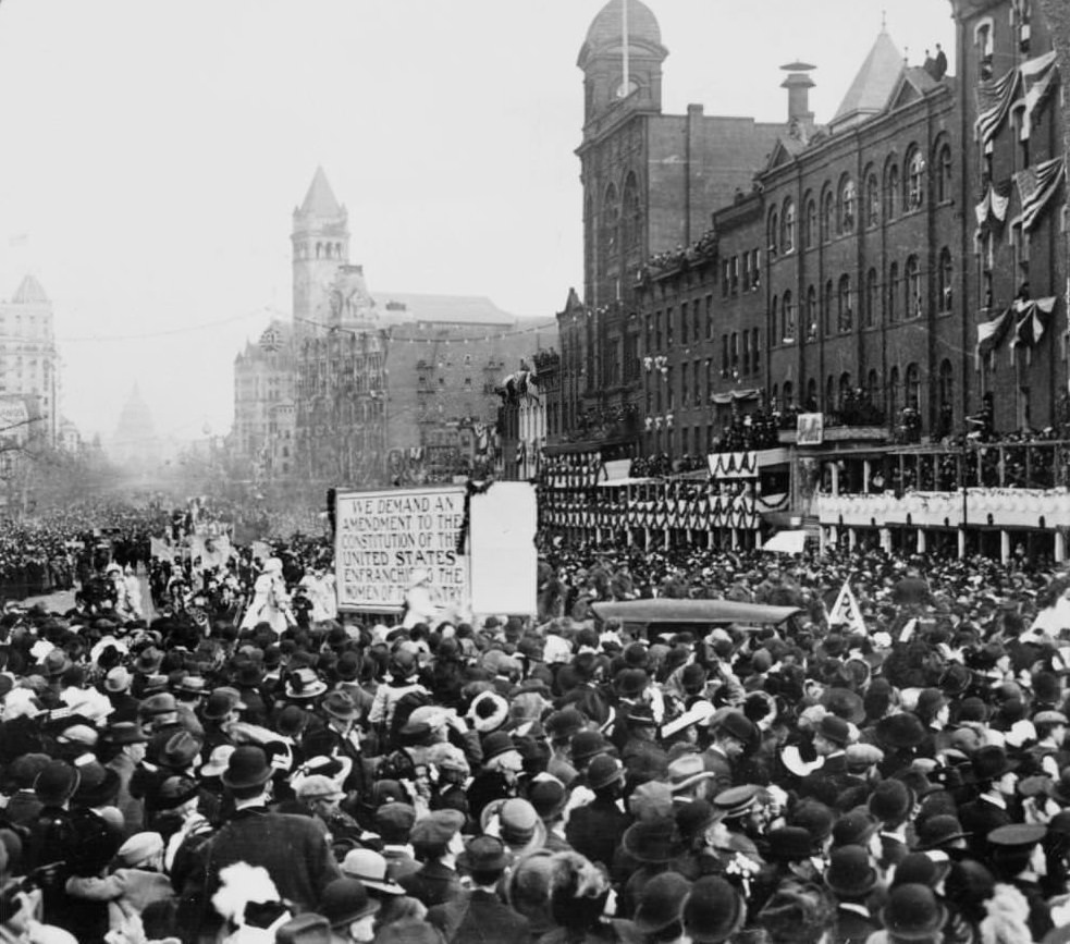#16 Thousands of suffragettes at a suffrage parade on Pennsylvania Avenue, Washington DC, US, 3rd March 1913.