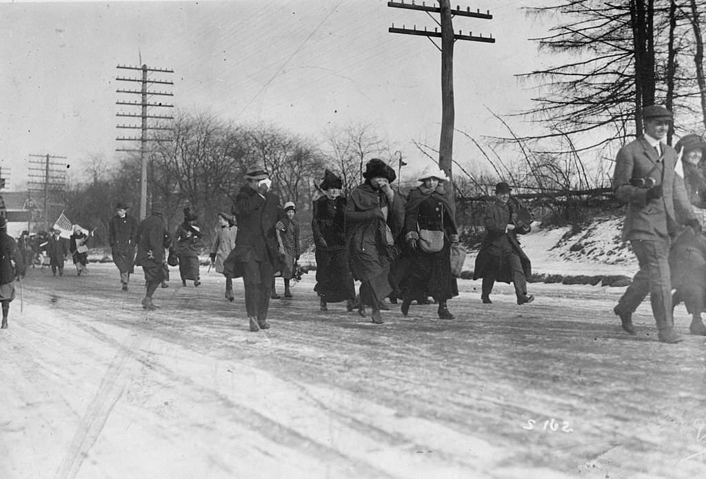 #29 American suffragette marchers en route from New Jersey to Washington DC at the time of Woodrow Wilson’s inauguration, 1913