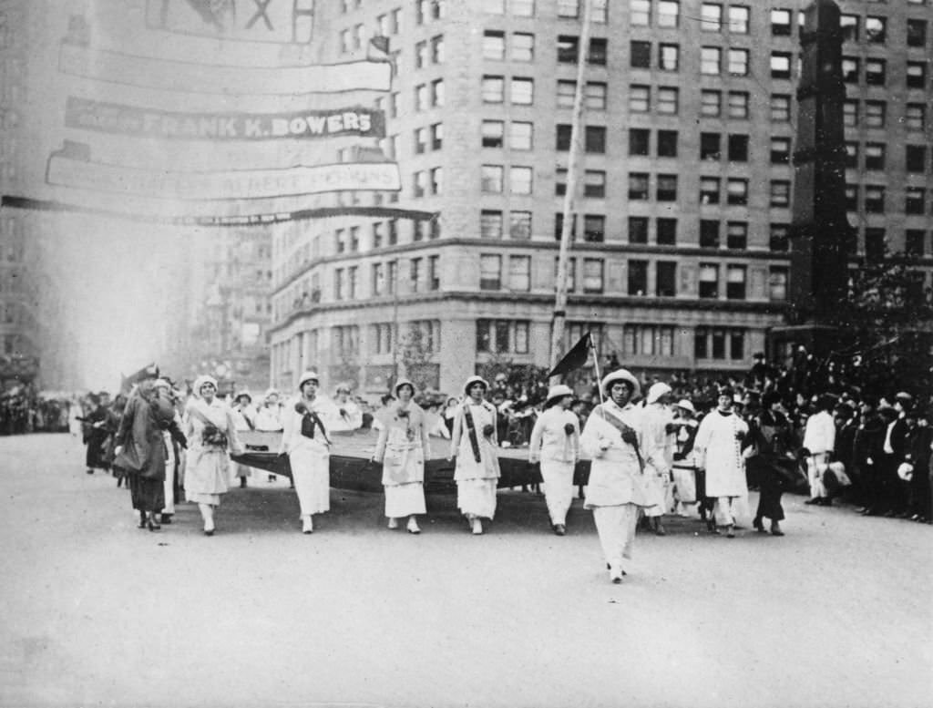 #36 Suffragettes matching at a parade, 1913