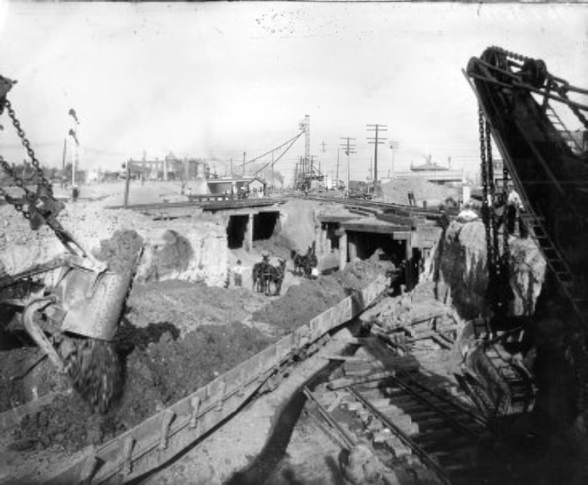 #157 Construction site at railway interchange, 1903
