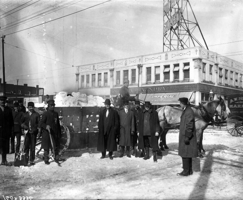 #85 Snow removal outside Imperial Laundry, 1901.