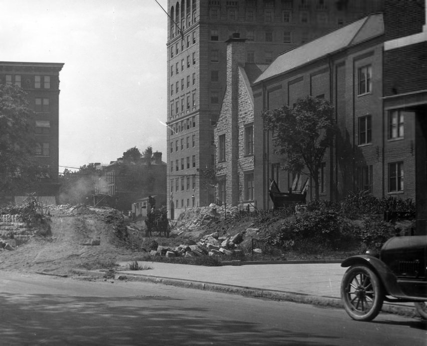 #107 Site where house has just been demolished in the midst of an urban area, 1907