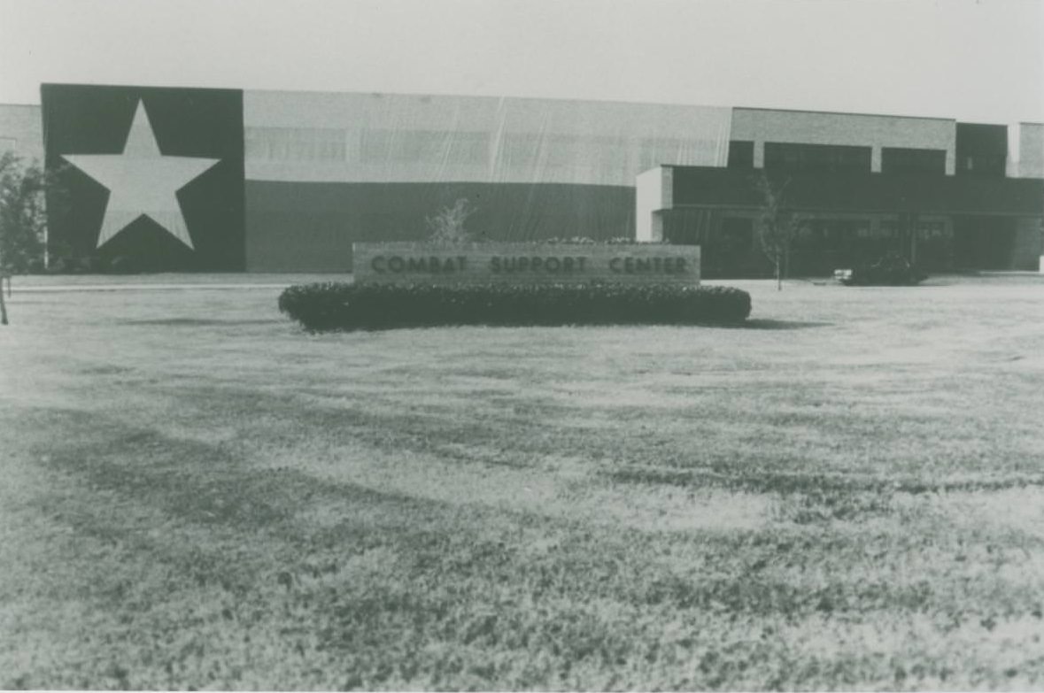 #72 Asign at the Bergstrom Air Force Base, which reads “Combat Support Center”., 1970s