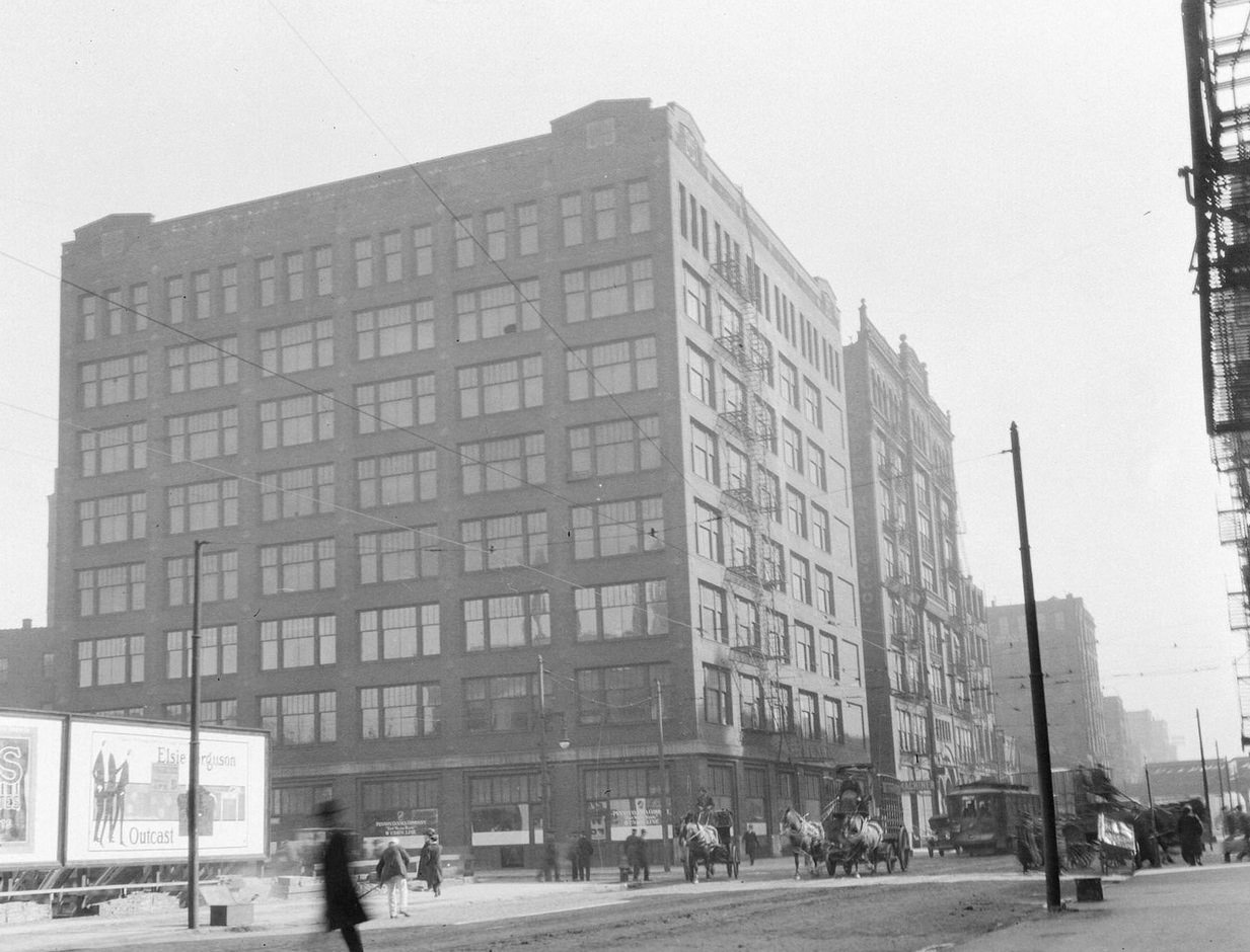 #108 The southeast corner of Clinton Street and Adams Street, Chicago, Illinois, March 1915.