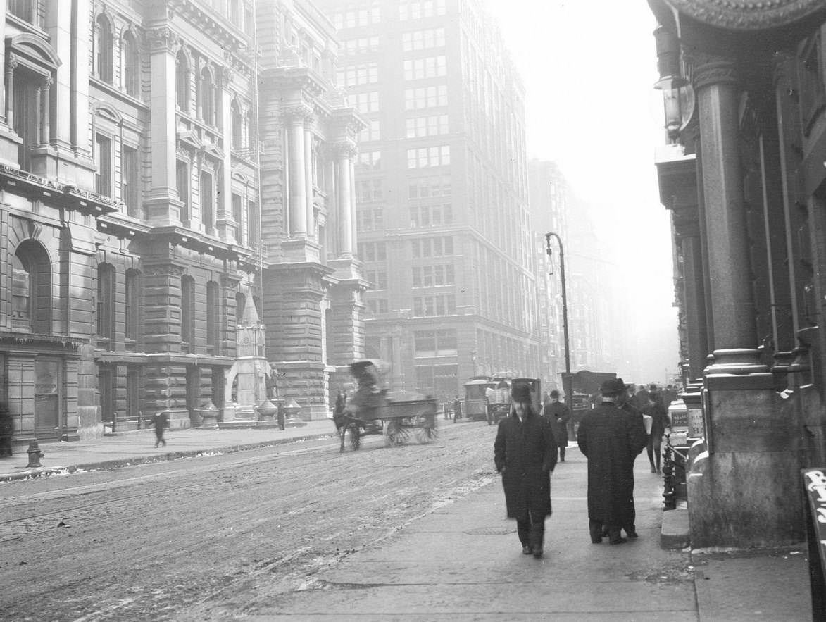 #117 East side of LaSalle Street, north of Washington Street, Chicago, Illinois, 1915.