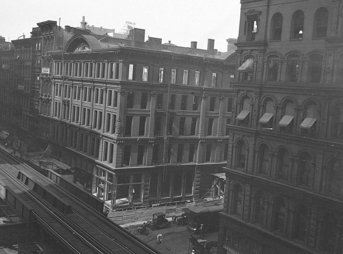 #8 View of the northeast corner of Wabash Avenue and Washington Street, Chicago, Illinois, 1914.