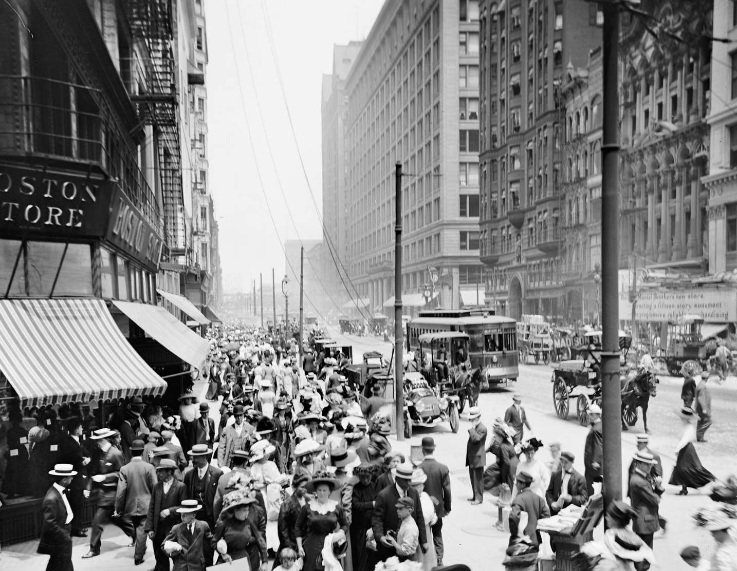 #140 Busy Street Scene, View of State Street North from Madison Street, Chicago, 1910s
