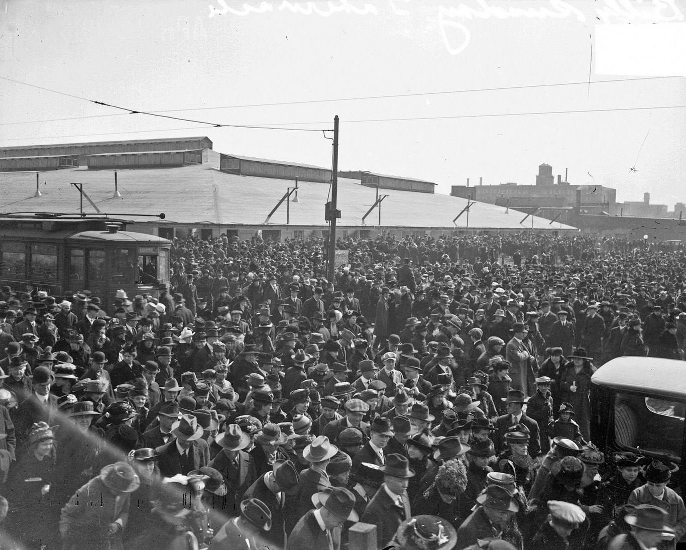 #55 Crowd gathered outside evangelist Billy Sunday’s tent, called a tabernacle, set up just north of Navy Pier, Chicago, Illinois, March 15, 1918.