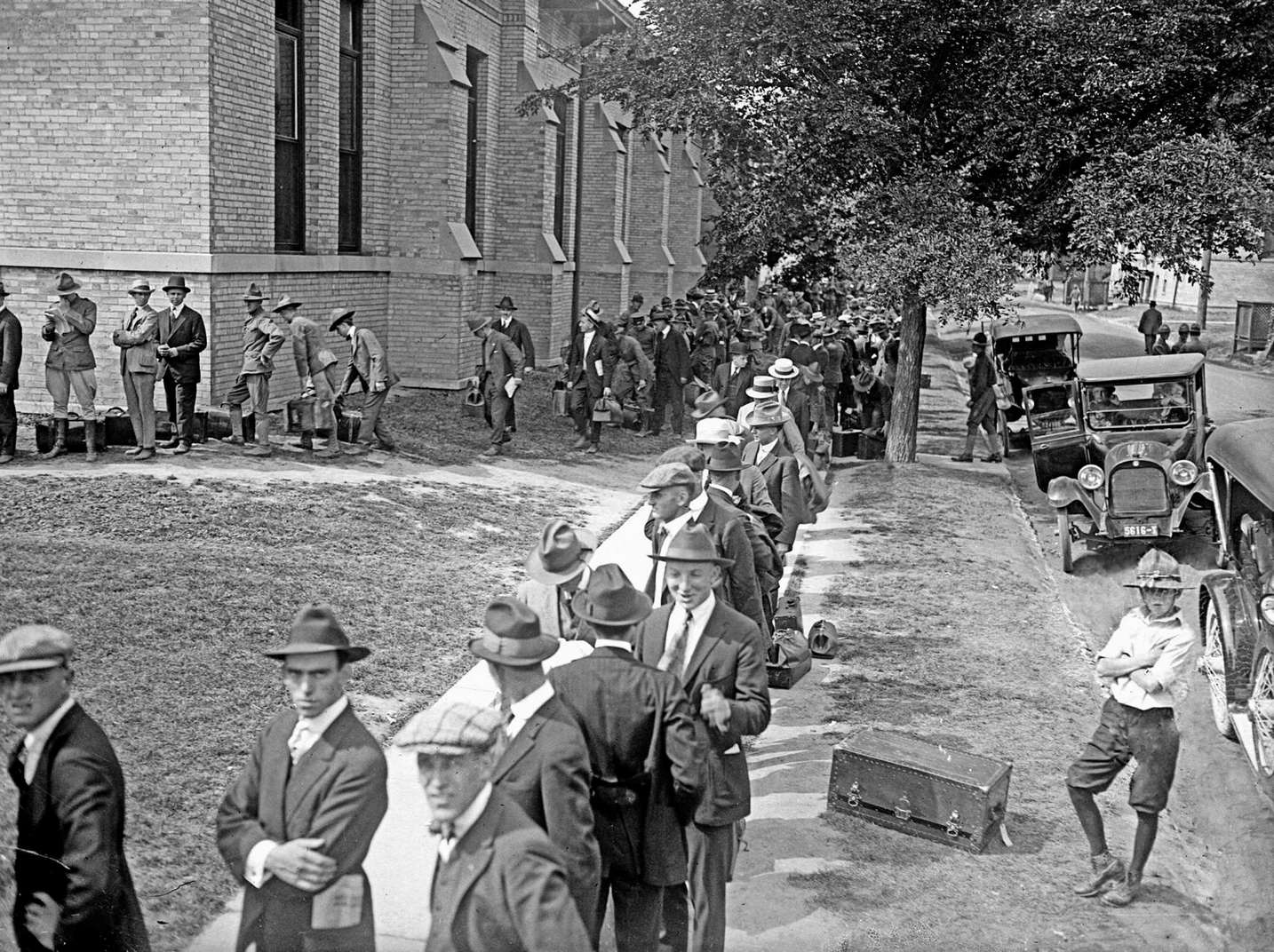 #68 A view of men arriving for officers’ training at Fort Sheridan, just north of Chicago, 1917.