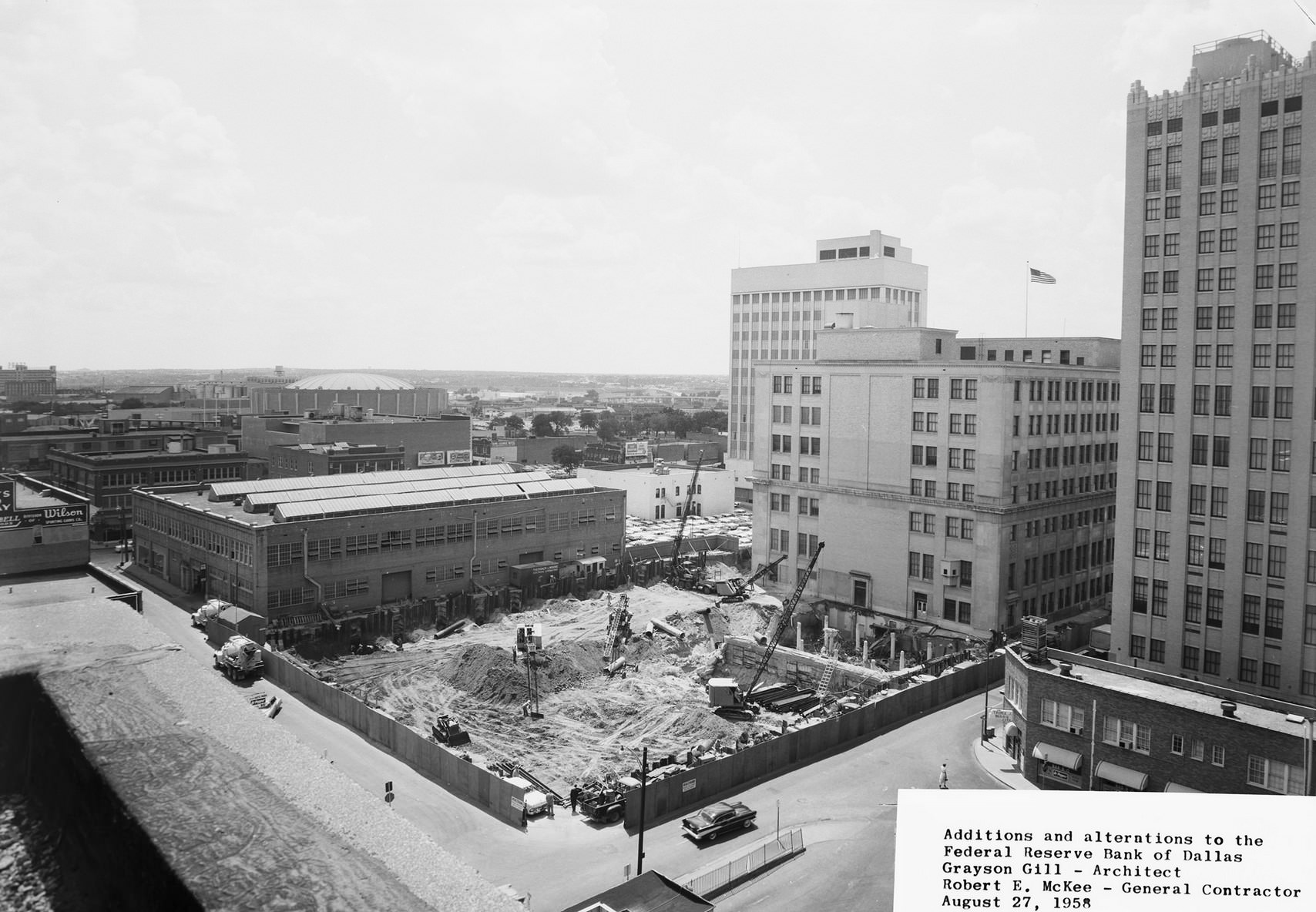 #166 Federal Reserve Bank of Dallas, addition construction, downtown Dallas, Texas, 1958