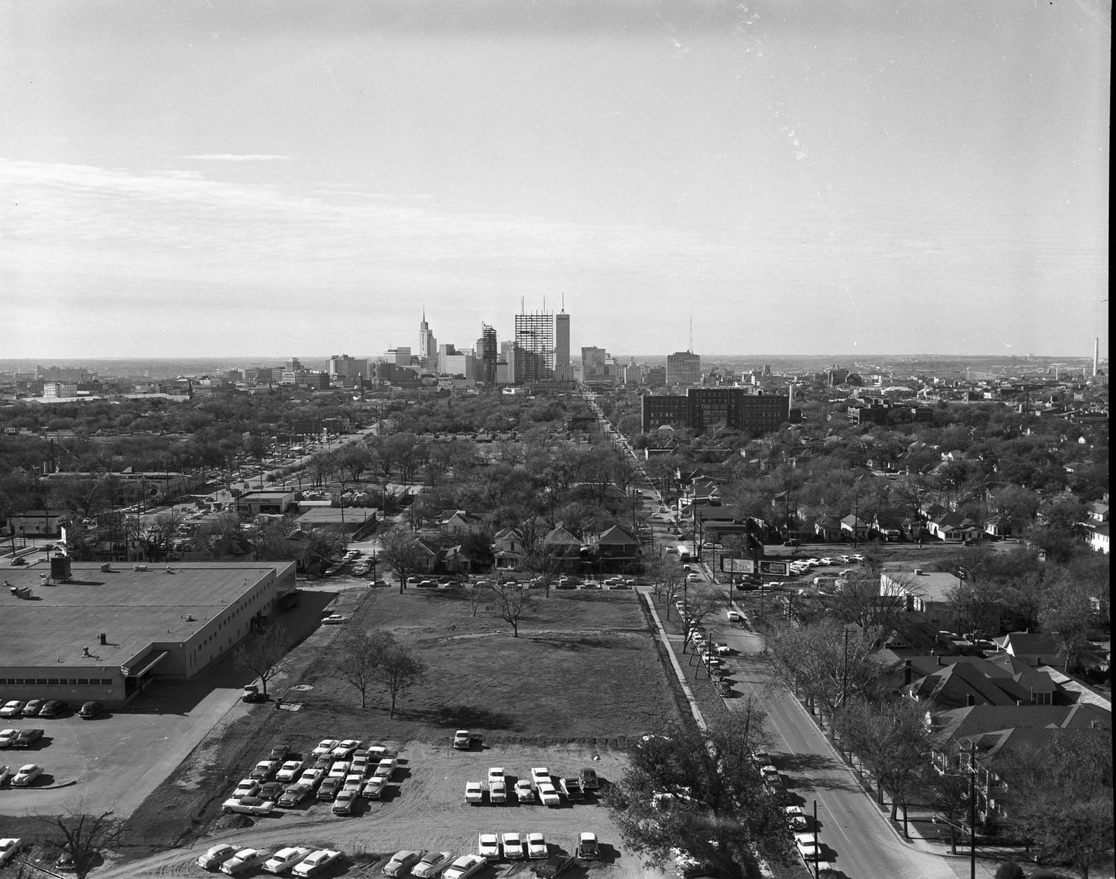 #24 Aerial view of the Southland Center under construction, downtown Dallas, Texas, 1957