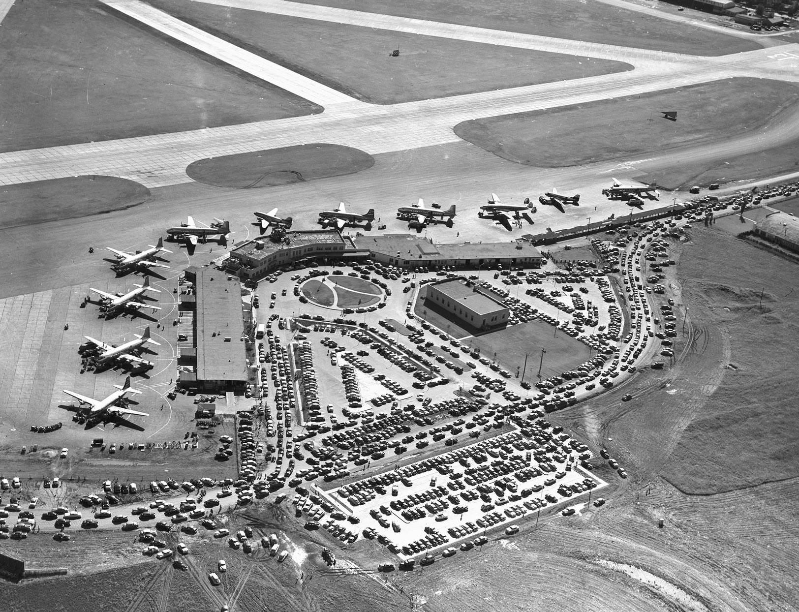 #219 An aerial photograph featuring the Dallas Love Field in Dallas, Texas, 1950