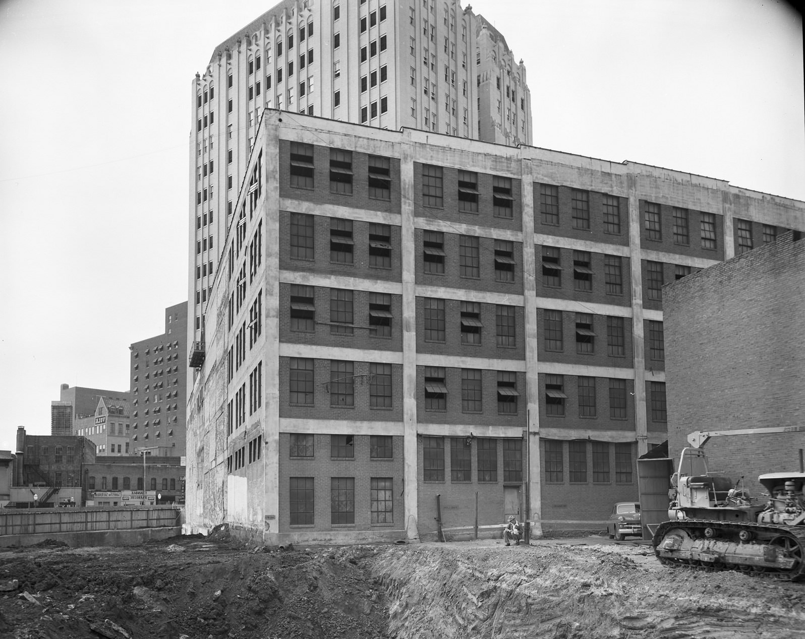 #224 Downtown Dallas, preparing building site for construction, 1950