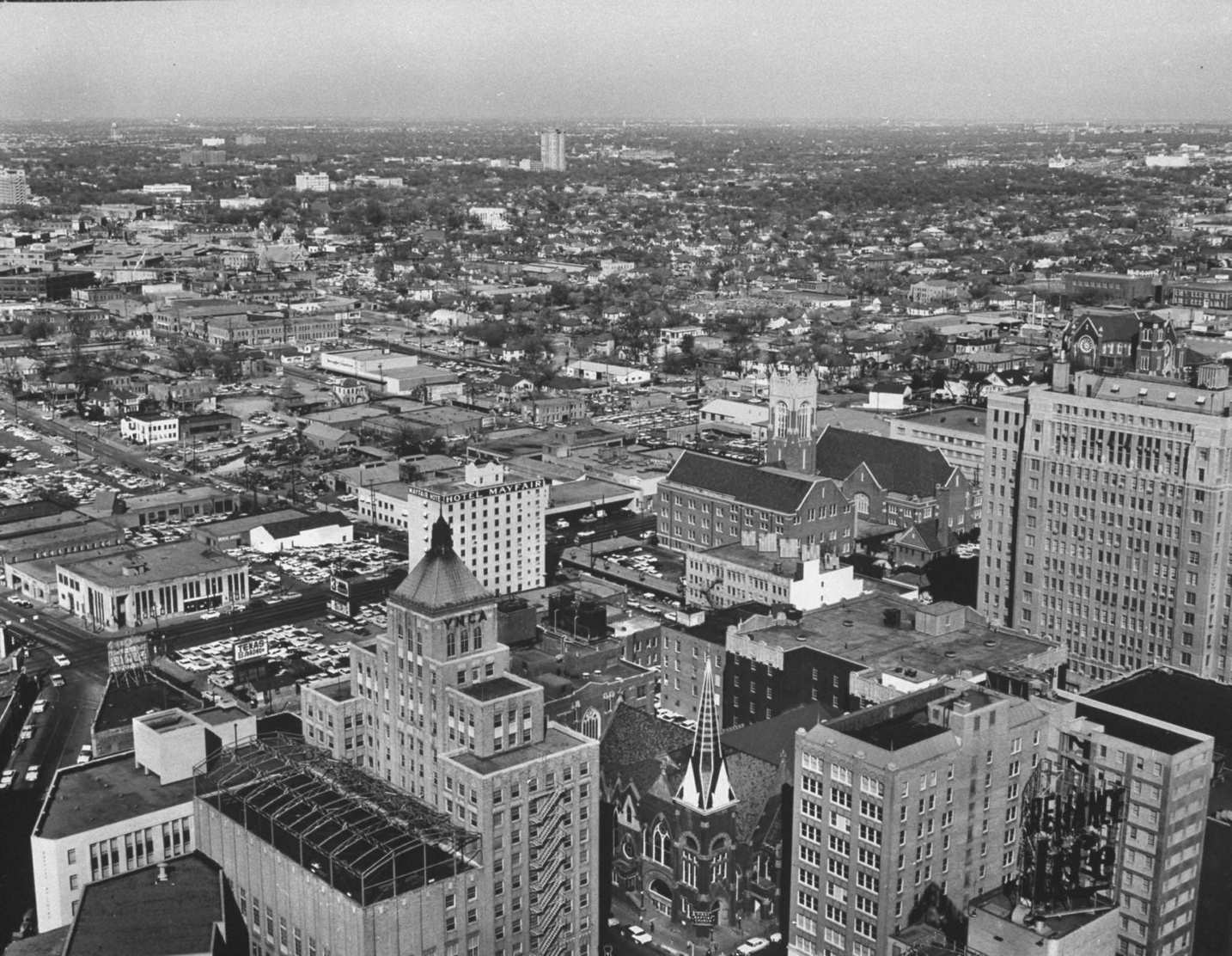 #234 Aerial view of Baptist church, 1950s