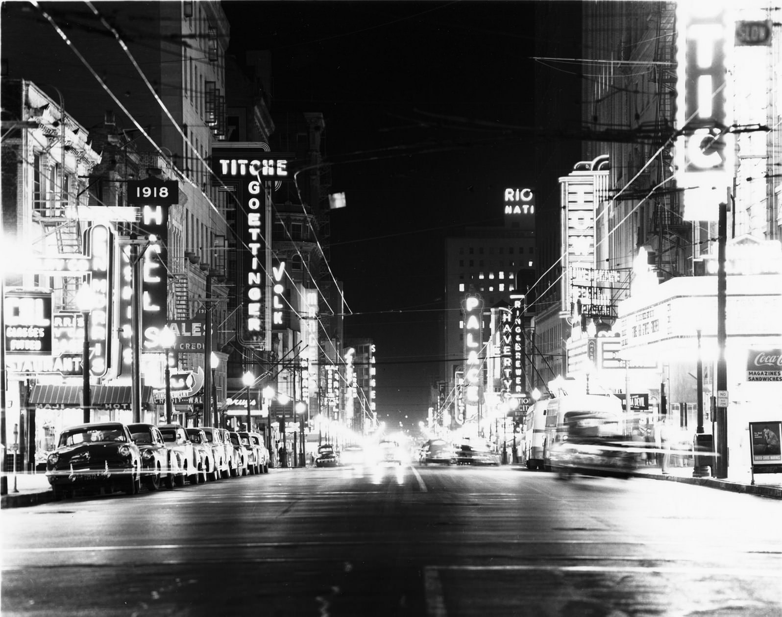 #56 Night street scene, downtown Dallas, Texas, 1953