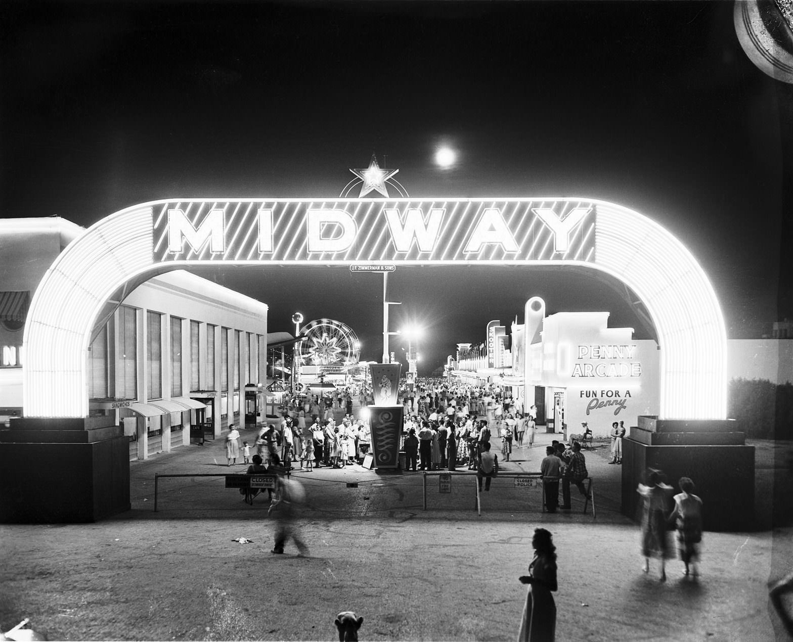 #62 Fair Park Midway entrance at night, Dallas, Texas, 1950