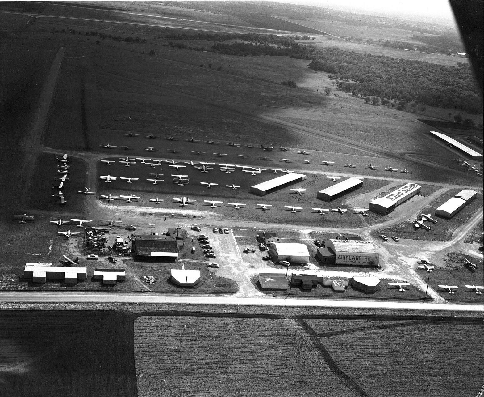 #249 Aerial view of White Rock Airport, Dallas, 1954