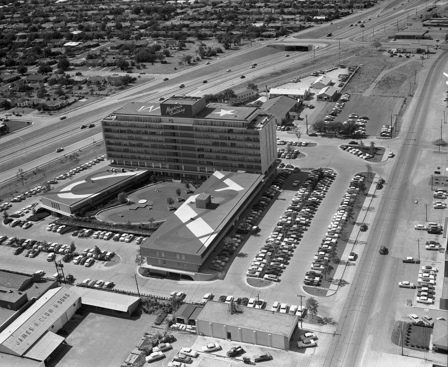 #88 Aerial view of the Meadows building in downtown Dallas, 1956