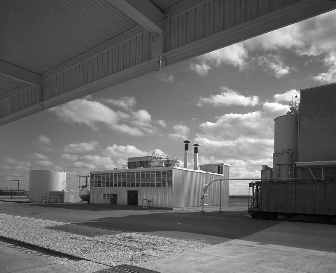 #13 Exterior view of building, storage containers, Burlington freight container at Carling Brewery, 1965