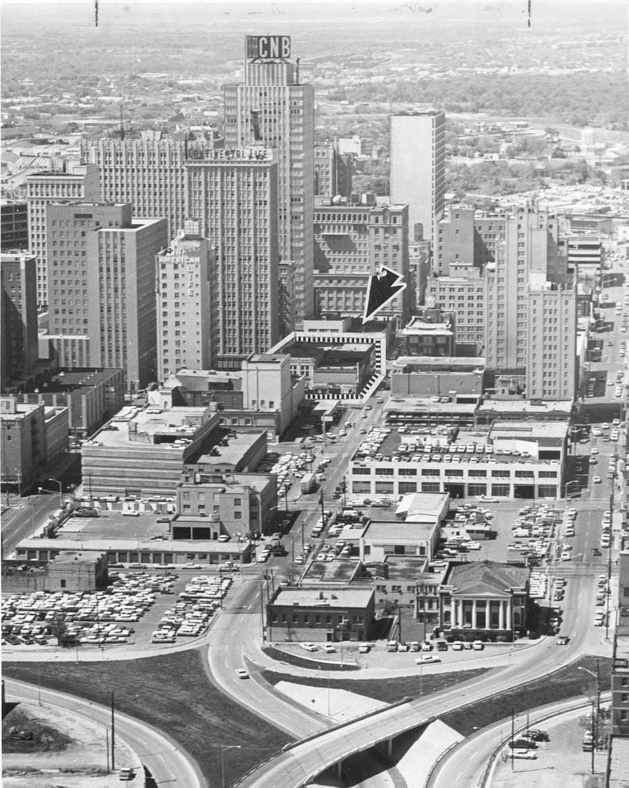 #6 Aerial of future location of a parking garage for the Continental National Bank, downtown Fort Worth, Texas, 1966