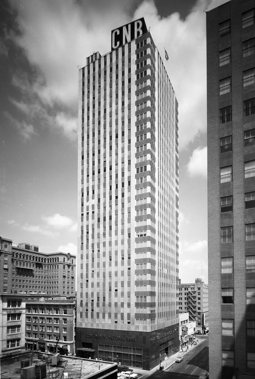 #37 Continental National Bank building with revolving clock, 200 W. 7th and Houston Street, downtown Fort Worth, 1961.