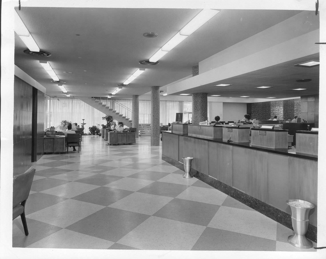 #58 The interior of lobby of renovated West Side State bank, 1960