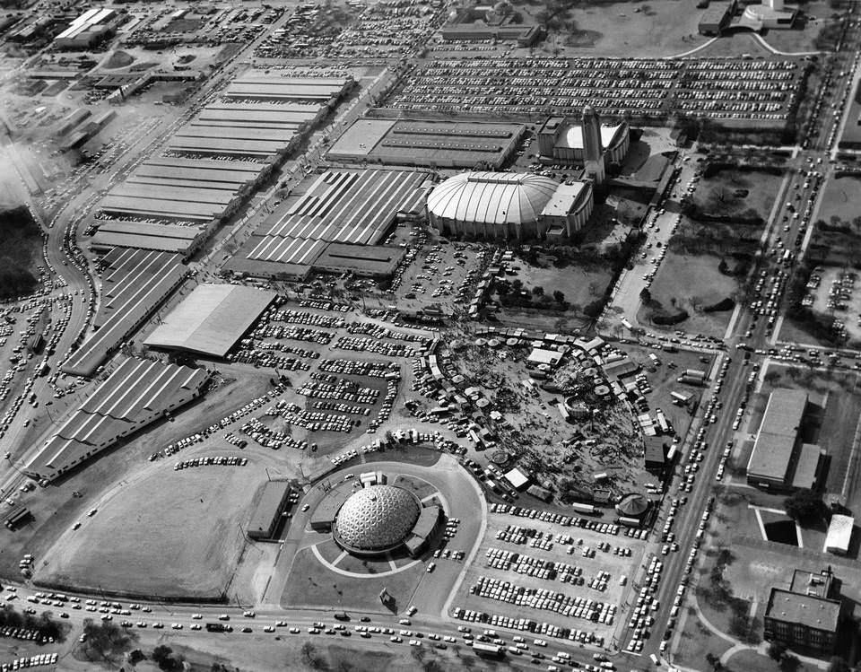 #59 Aerial of Southwest Exposition and Fat Stock Show at Will Rogers Memorial complex, 1967