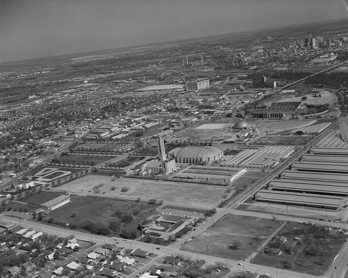 #60 Aerial of Will Rogers Coliseum, Casa Manana, Farrington Field and surrounding area, 1961