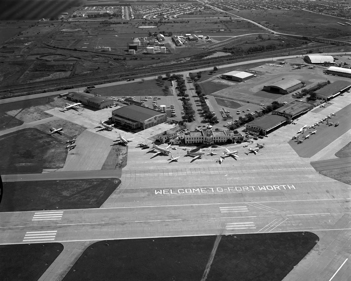 #62 Aerial of Meacham airfield and terminal, Fort Worth, 1965