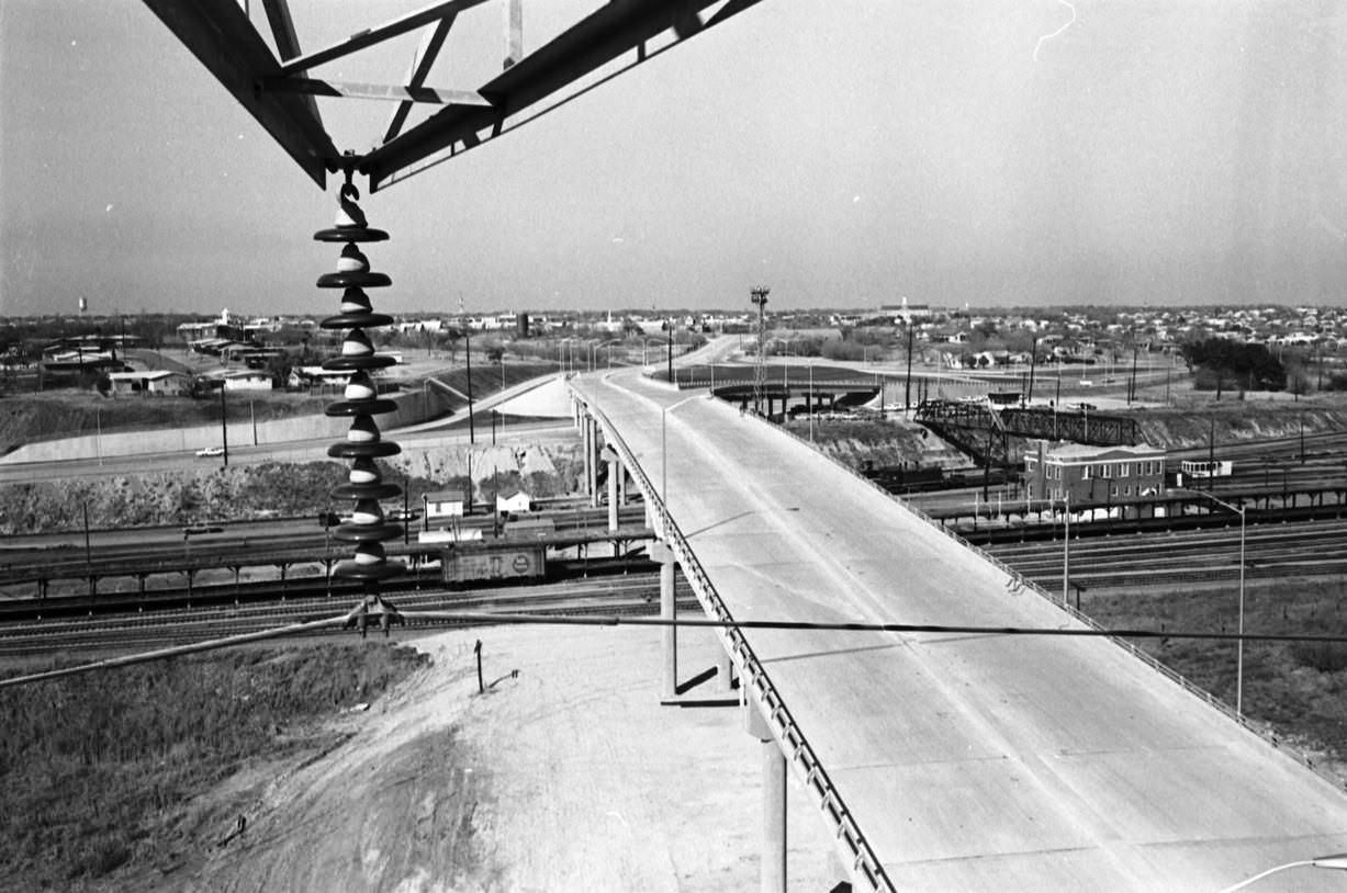 #43 Looking north at Hulen Street bridge over the railroad yard at time of completed construction of bridge, 1967
