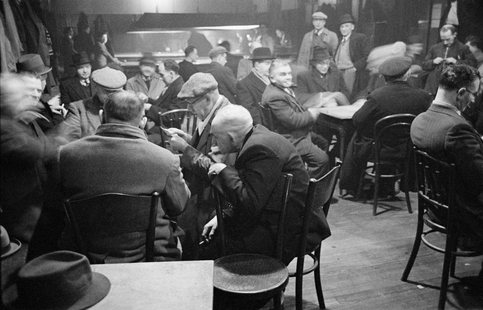 #47 Men at a social club in the Gorbals, a slum district of Glasgow, 1948.