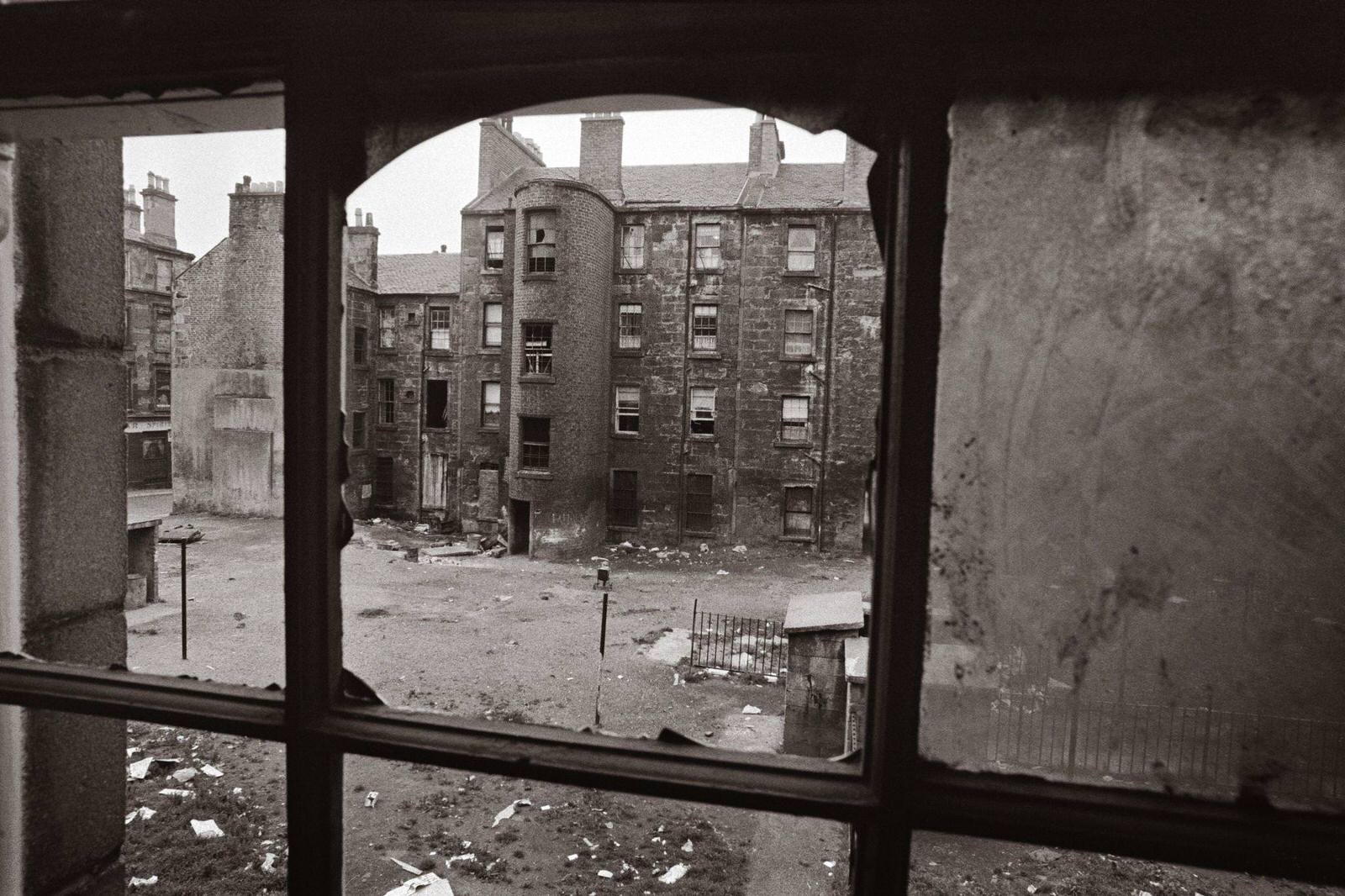 #70 The view from a smashed window in the Gorbals area of Glasgow, 1968.