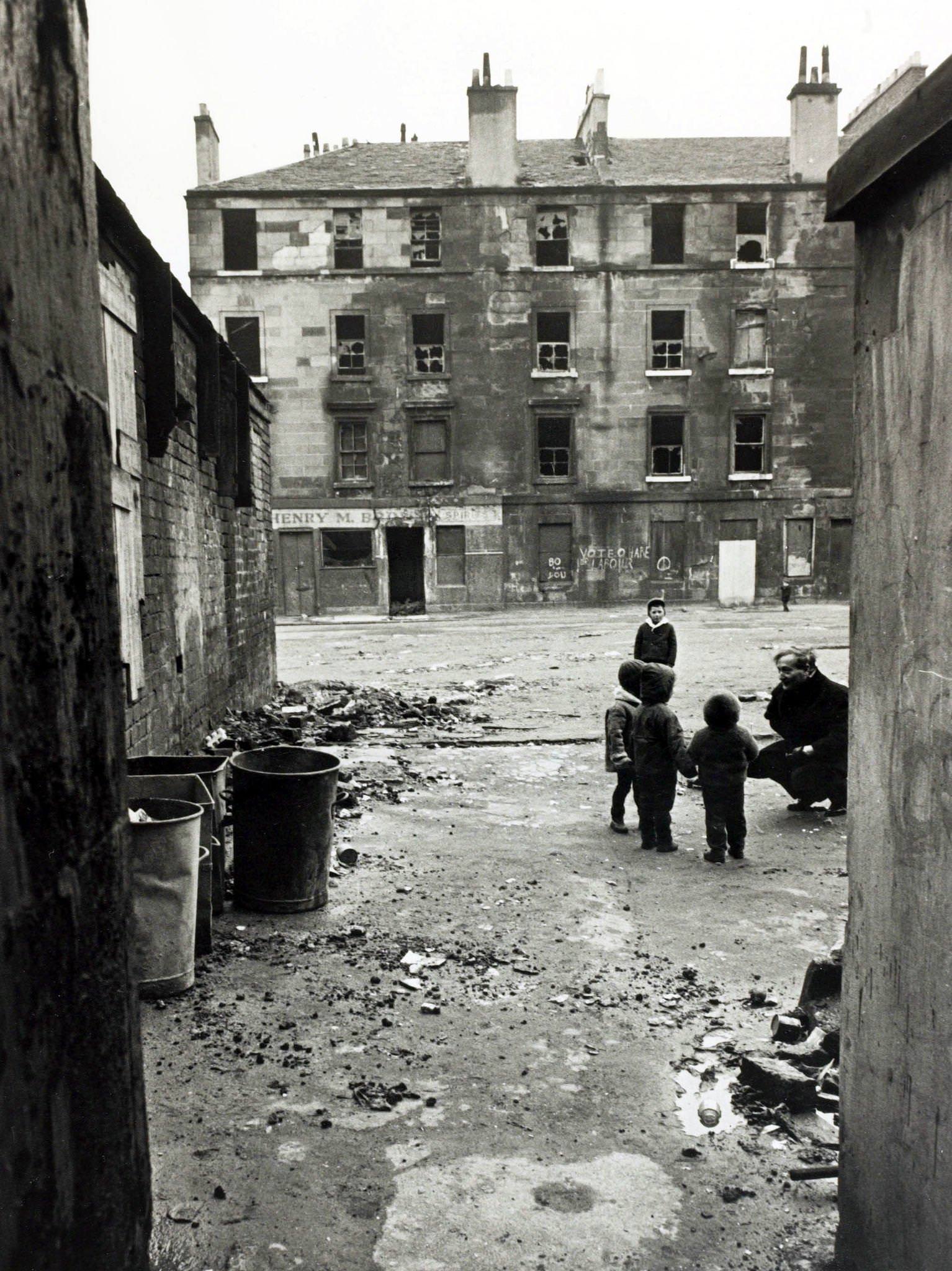 #72 A scene in the Gorbals area of Glasgow, Scotland, showing the slums about to be cleared for new flats, 1966