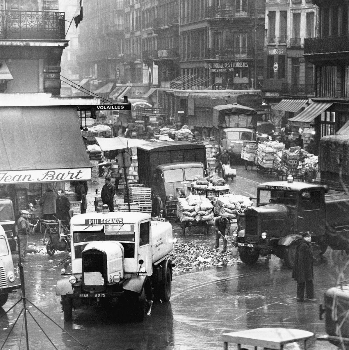 #19 Busy street scene of the central market place “Les Halles” and vicinity, 1950s