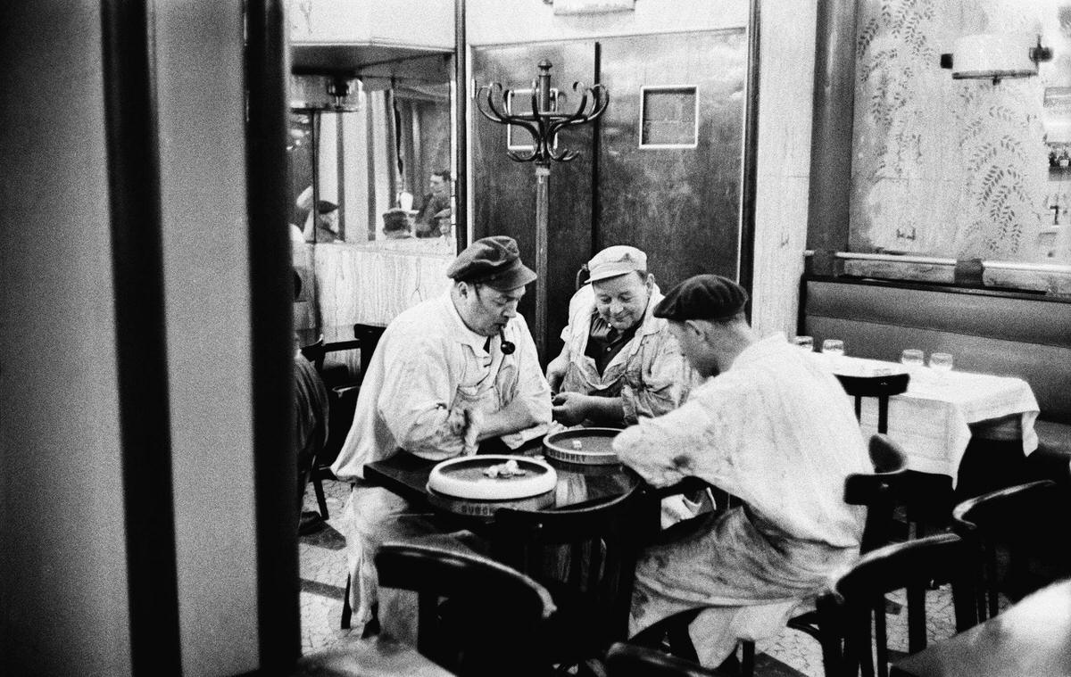 #64 Butchers playing dice in a cafe in Les Halles district, 1950
