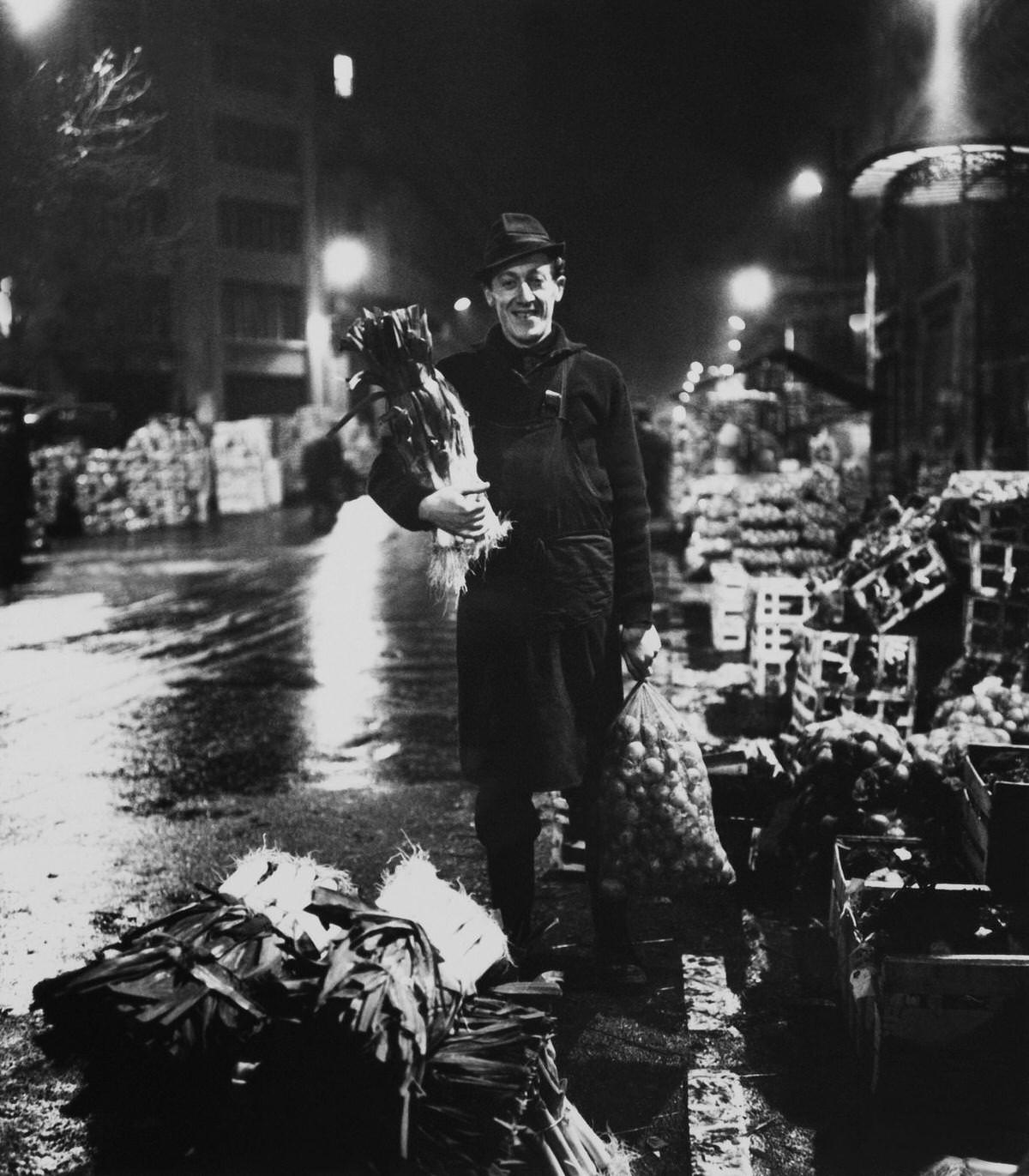 #30 Les Halles, Portrait of a Wholesaler Smiling, Les Halles, 1960s