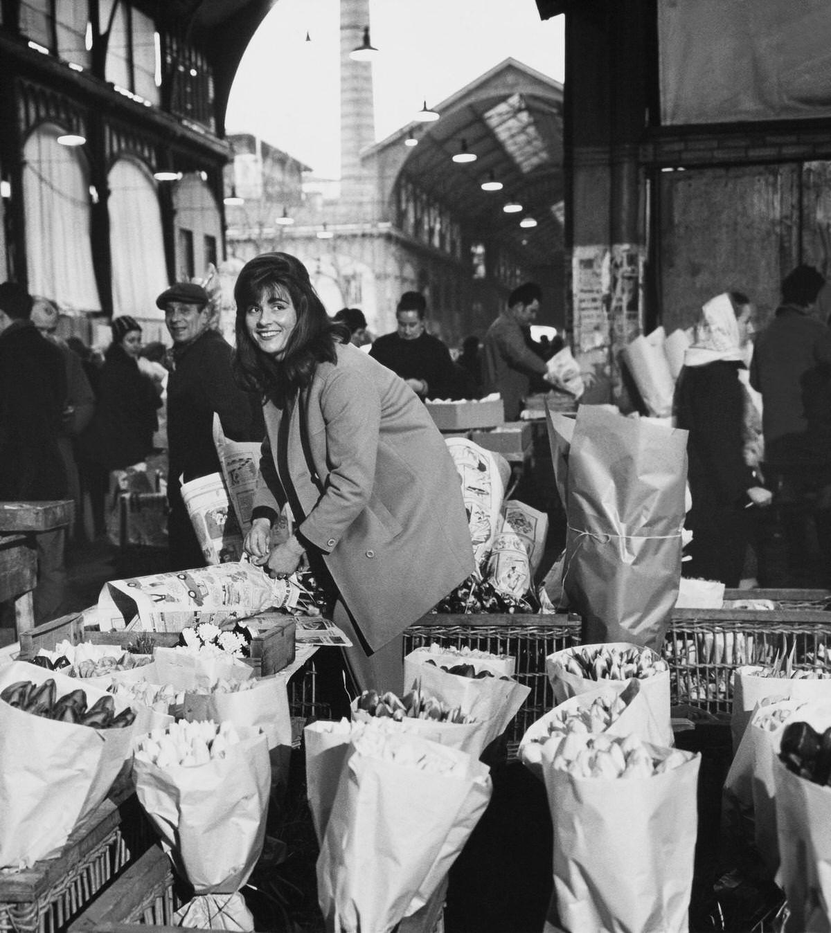 #36 Purchase of Flowers Giving Merry, Les Halles, 1960s
