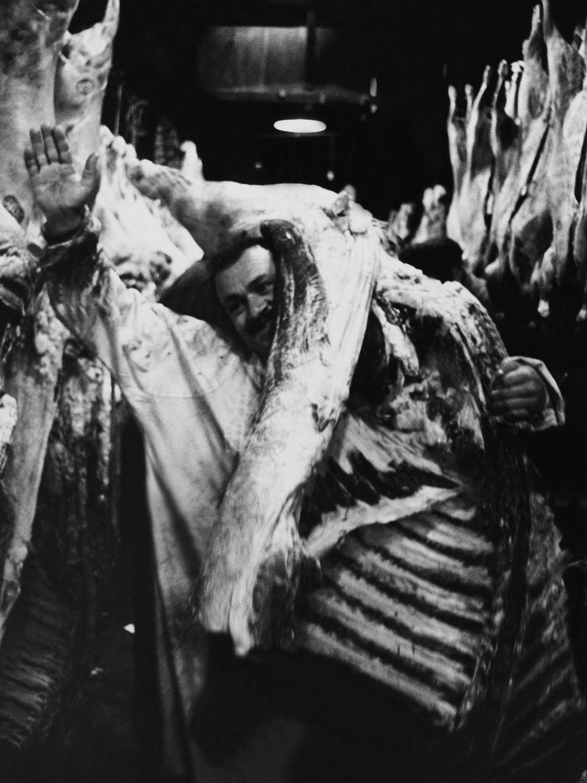 #50 Wholesaler Carrying Cow Carcasses, Les Halles, 1960s